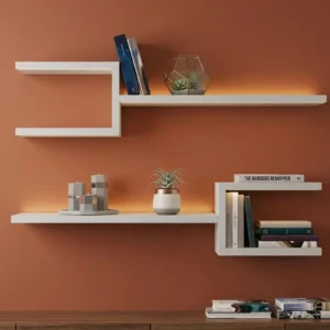 Lounge living room floating organizer shelf set of 2 in MDF wood for wall decor