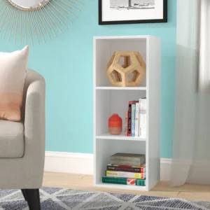 Cube bookcase storage rack in laminated white MDF wood with multi tier shelves