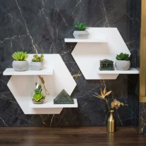 Living bedroom organizer shelves set of 2 in premium white MDF wood mounted on wall